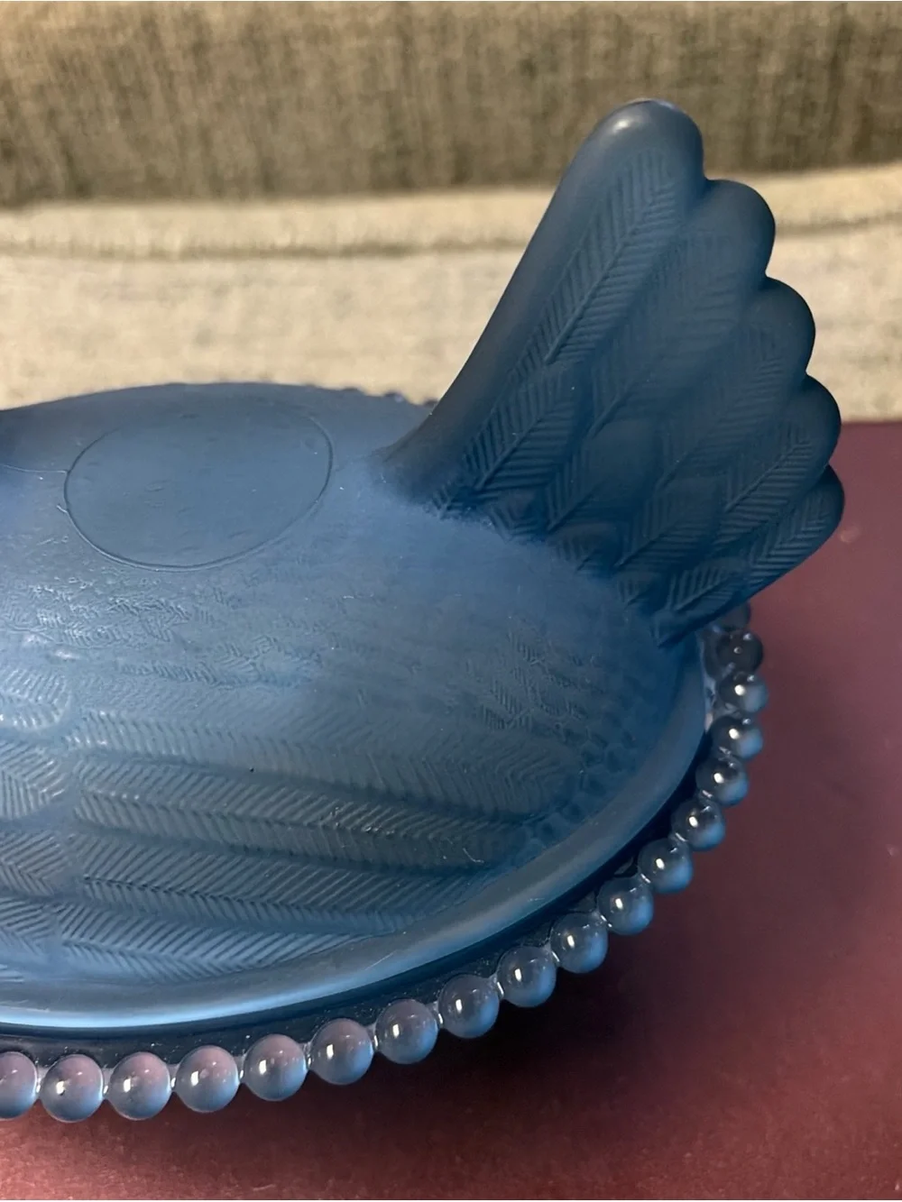 Blue Hen Covered Dish - Matte Glass Hen on Nest